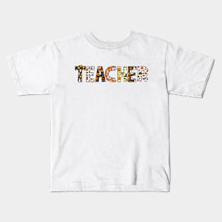 Teacher halloween figure overlay text Kids T-Shirt